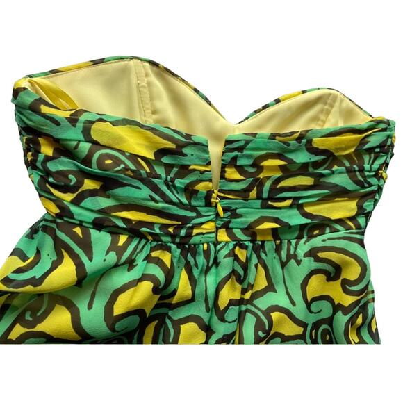 Women's Milly Green Silk Pleated Strapless Back Zip Closure Short Sheath Dress 2 - Picture 6 of 12